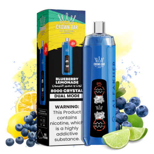 Crown Bar Crystal 8000 Blueberry Lemonade Goût - Puff Al Fakher Crown Bar Crystal 8000 Blueberry Lemonade Goût - Puff Al Fakher