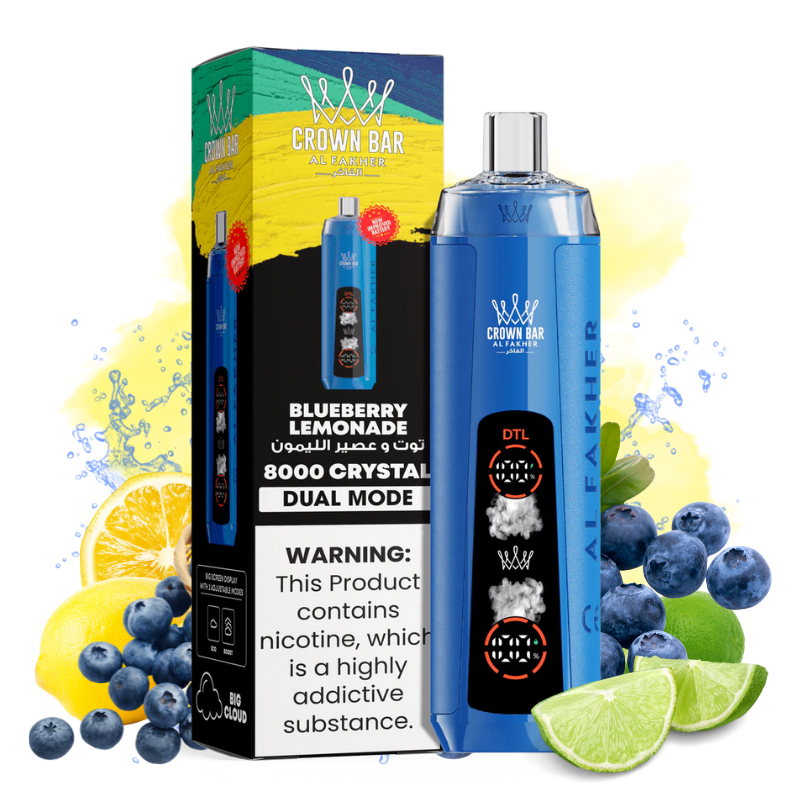 Crown Bar Crystal 8000 Blueberry Lemonade Goût - Puff Al Fakher Crown Bar Crystal 8000 Blueberry Lemonade Goût - Puff Al Fakher